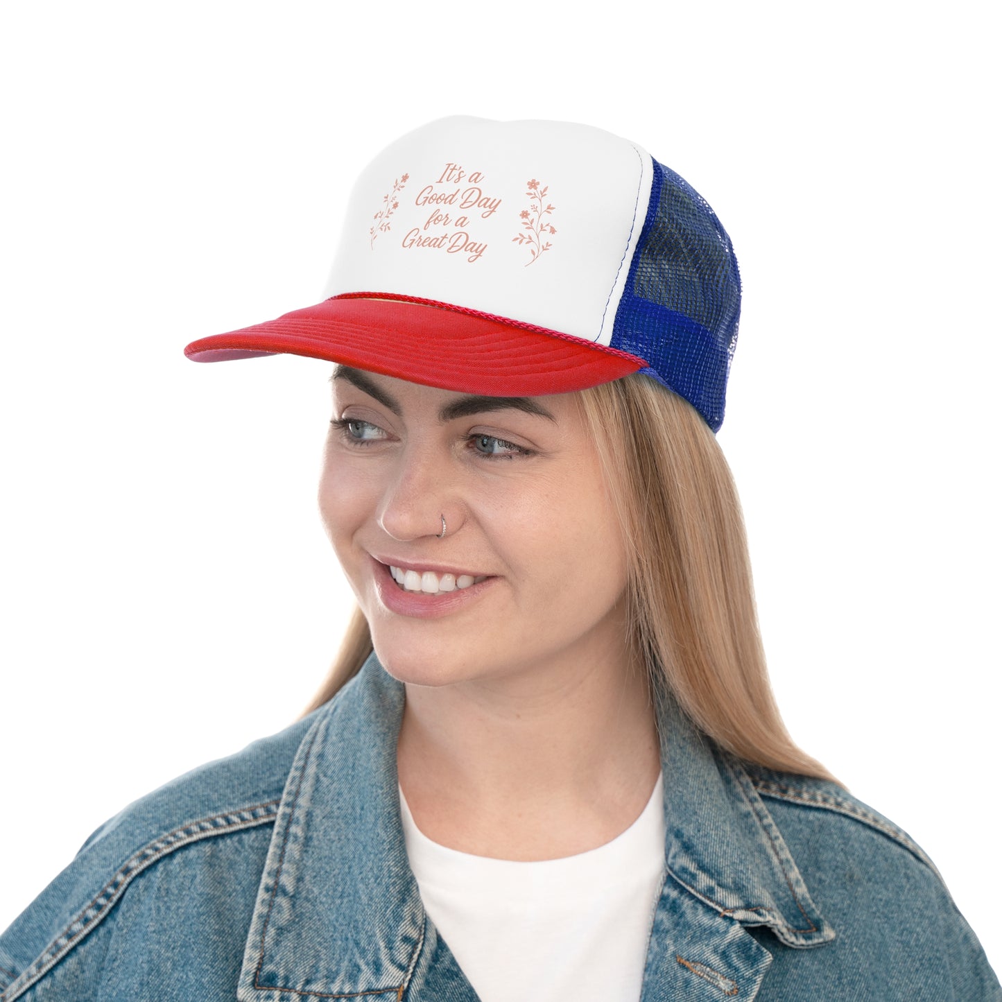 "It's a Good Day for a Great Day" Floral Trucker Hat