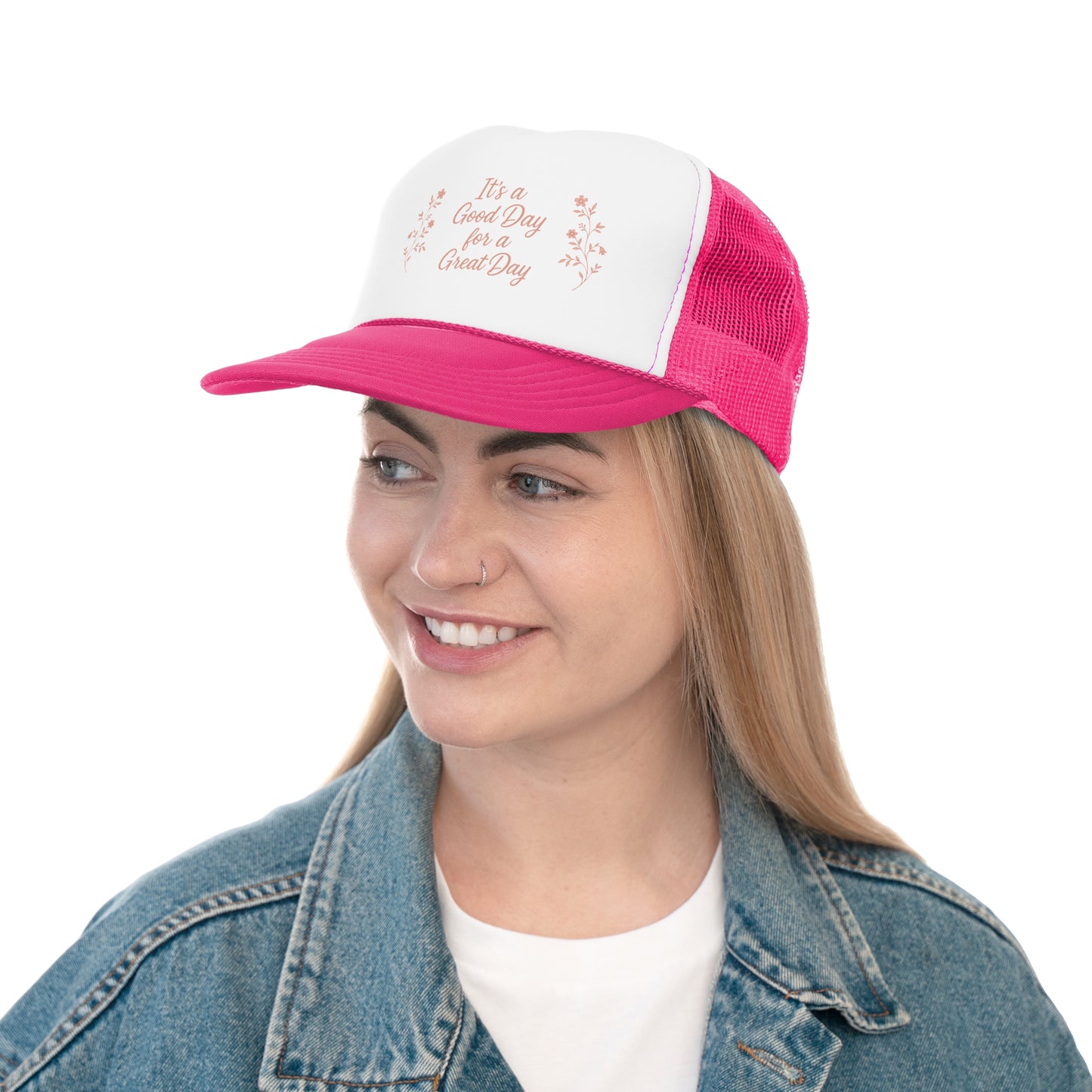 "It's a Good Day for a Great Day" Floral Trucker Hat