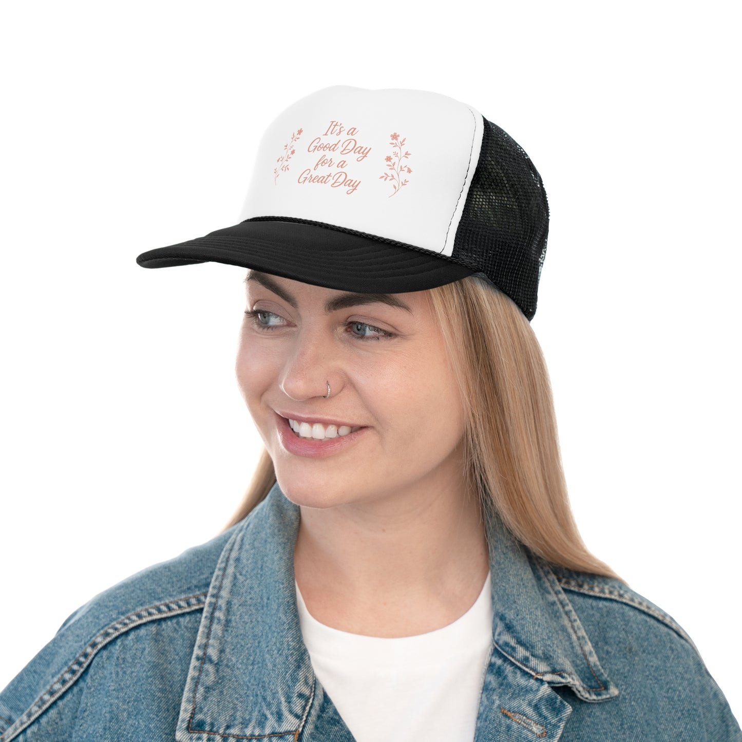 "It's a Good Day for a Great Day" Floral Trucker Hat